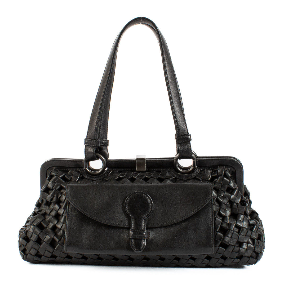 Bottega Veneta Black Woven Leather Bag