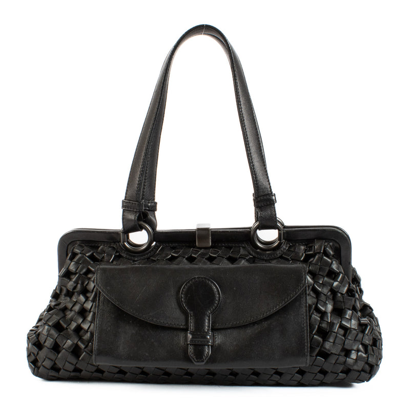 Bottega Veneta Black Woven Leather Bag