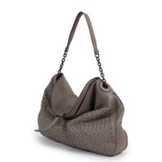 Buy an authentic second hand Bottega Veneta Grey Leather Cervo Flap Top Hobo Bag in very good condition at Labellov