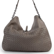Buy an authentic second hand Bottega Veneta Grey Leather Cervo Flap Top Hobo Bag in very good condition at Labellov