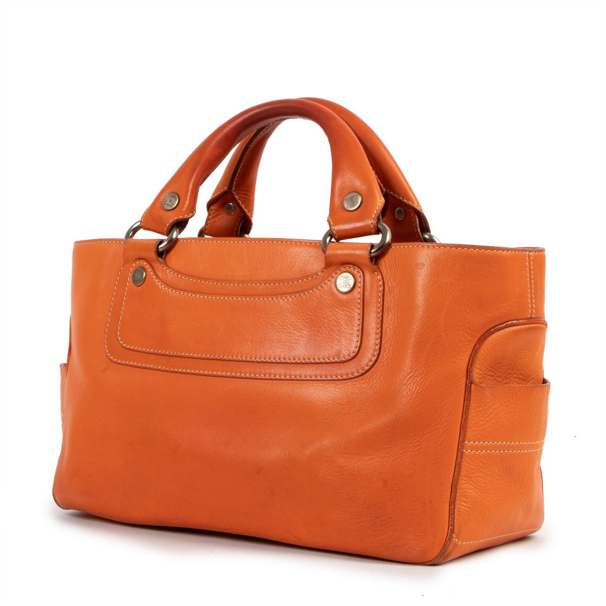 Celine vintage Orange Leather Boogie Bag in good pre-loved condition at Labellov