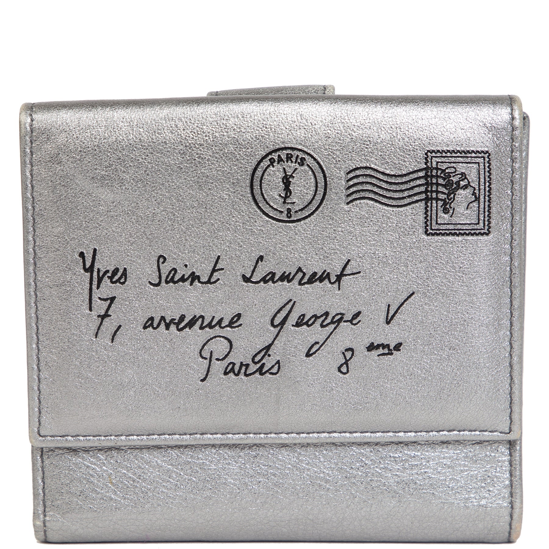 Yves Saint Laurent Y-Mail Bi-fold Silver Leather Wallet buy and sell your authentic designer bags