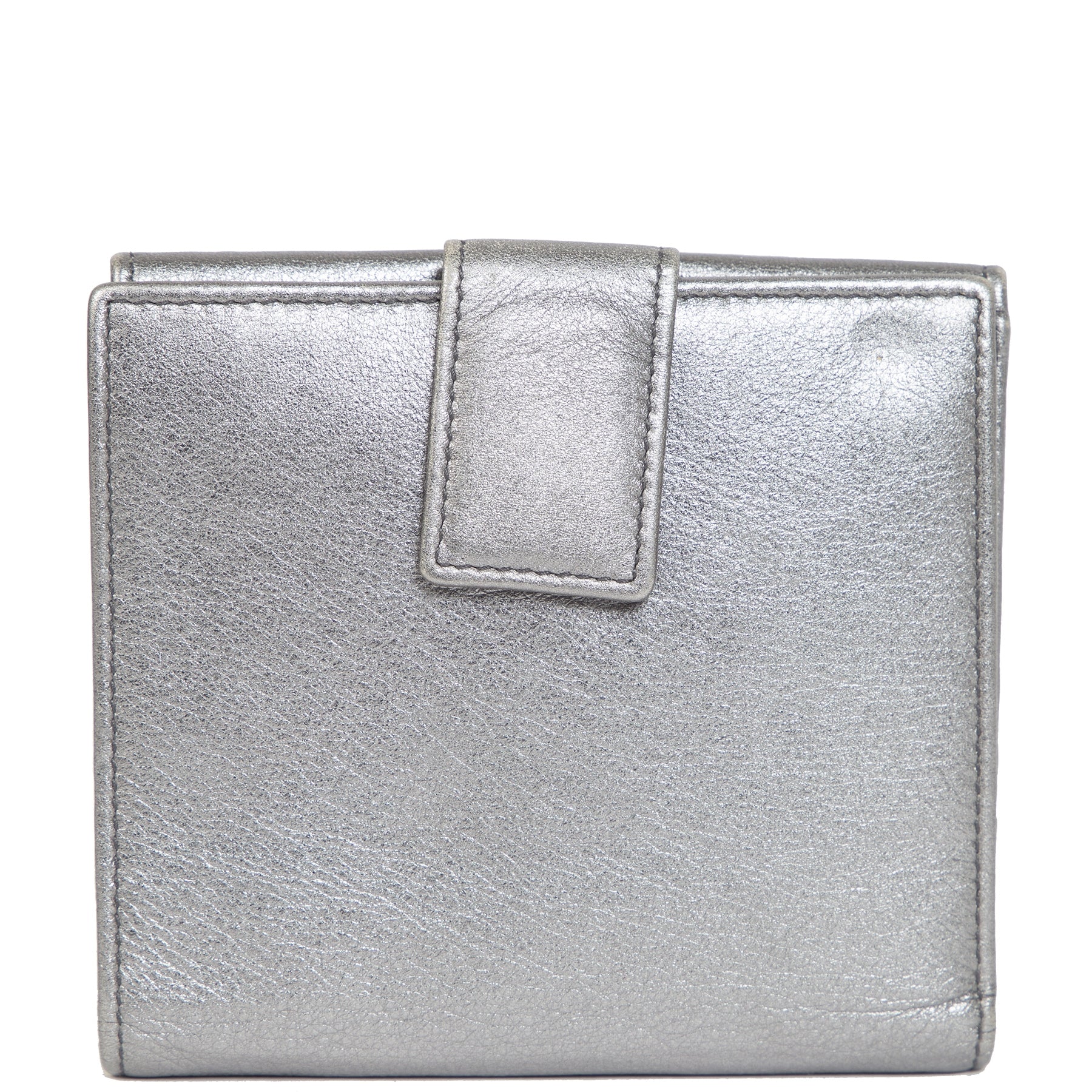 100% authentic Yves Saint Laurent Y-Mail Bi-fold Silver Leather Wallet