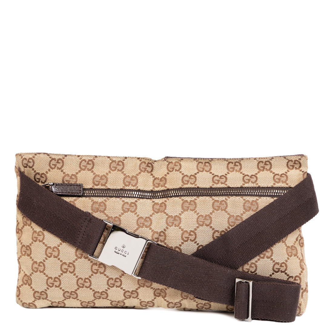 Authentieke Tweedehands Gucci Beige GG Monogram Canvas Belt Bag juiste prijs veilig online shoppen luxe merken webshop winkelen Antwerpen België mode fashion