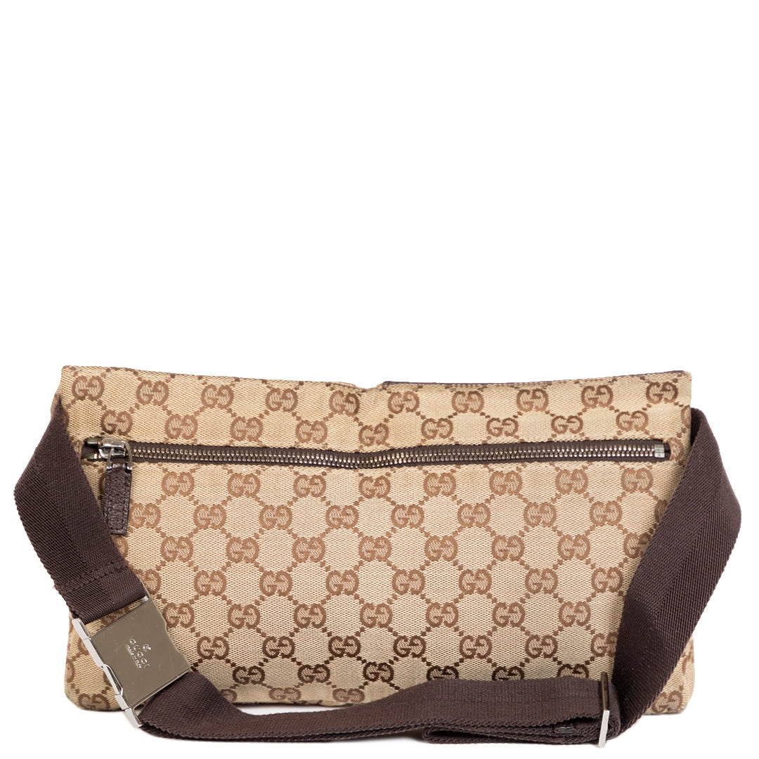 Authentieke Tweedehands Gucci Beige GG Monogram Canvas Belt Bag juiste prijs veilig online shoppen luxe merken webshop winkelen Antwerpen België mode fashion