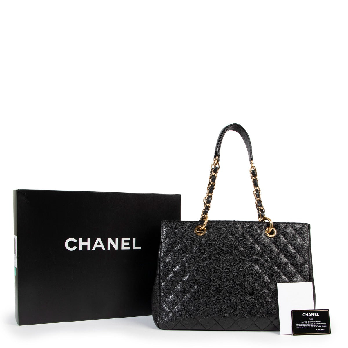 Shop authentic second hand designer vintage Chanel GST Grand Shopping Tote Black Caviar Shoulder Bag at Labellov.