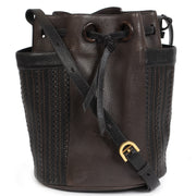 Authentieke Tweedehands Delvaux Dark Brown Woven Leather Bucket Bag juiste prijs veilig online shoppen luxe merken webshop winkelen Antwerpen België mode fashion