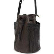 Authentieke Tweedehands Delvaux Dark Brown Woven Leather Bucket Bag juiste prijs veilig online shoppen luxe merken webshop winkelen Antwerpen België mode fashion