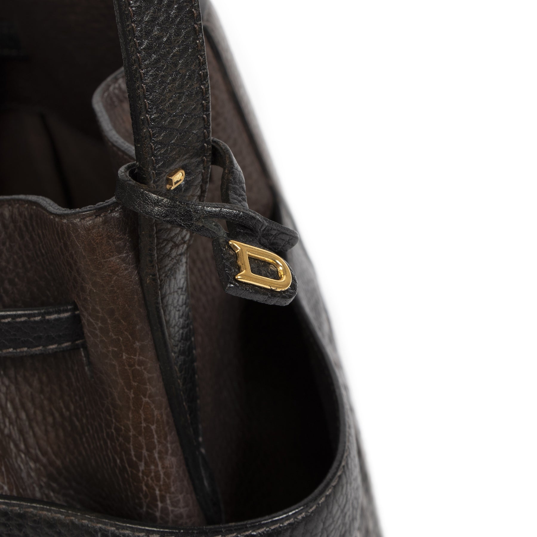 Authentieke Tweedehands Delvaux Dark Brown Woven Leather Bucket Bag juiste prijs veilig online shoppen luxe merken webshop winkelen Antwerpen België mode fashion