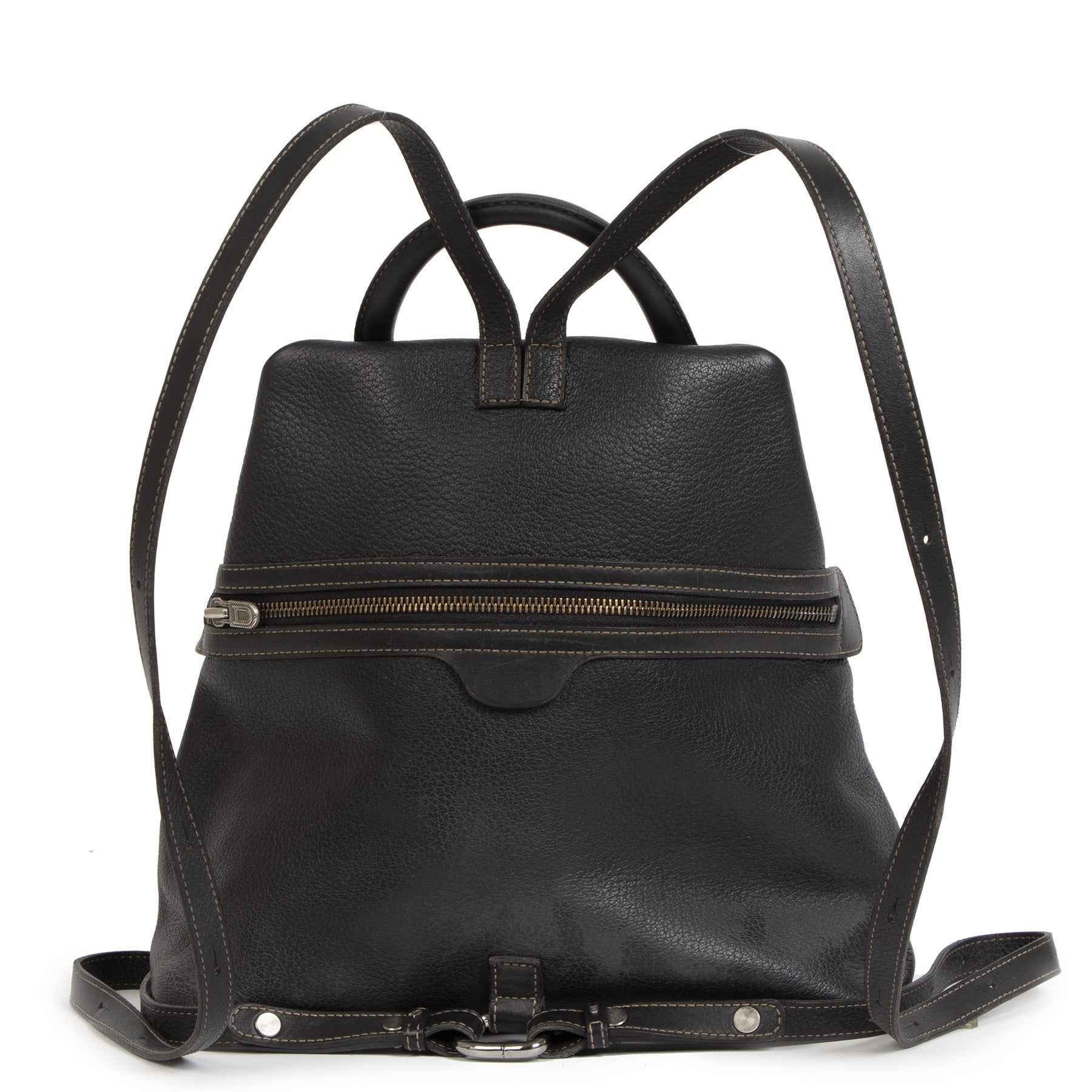 Authentieke Tweedehands Deux de Delvaux Black Leather Backpack juiste prijs veilig online shoppen luxe merken webshop winkelen Antwerpen België mode fashion