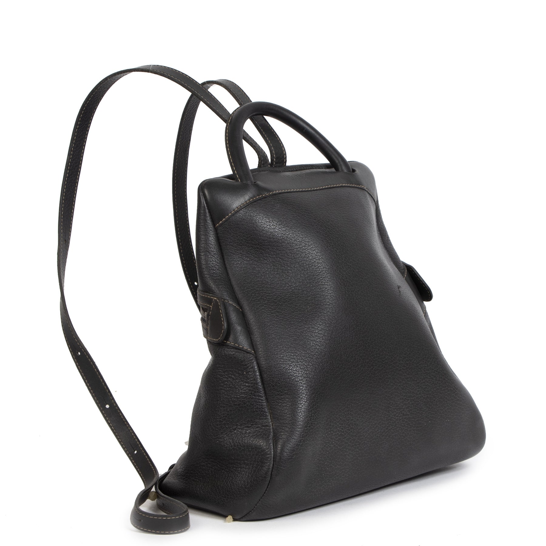 Authentieke Tweedehands Deux de Delvaux Black Leather Backpack juiste prijs veilig online shoppen luxe merken webshop winkelen Antwerpen België mode fashion