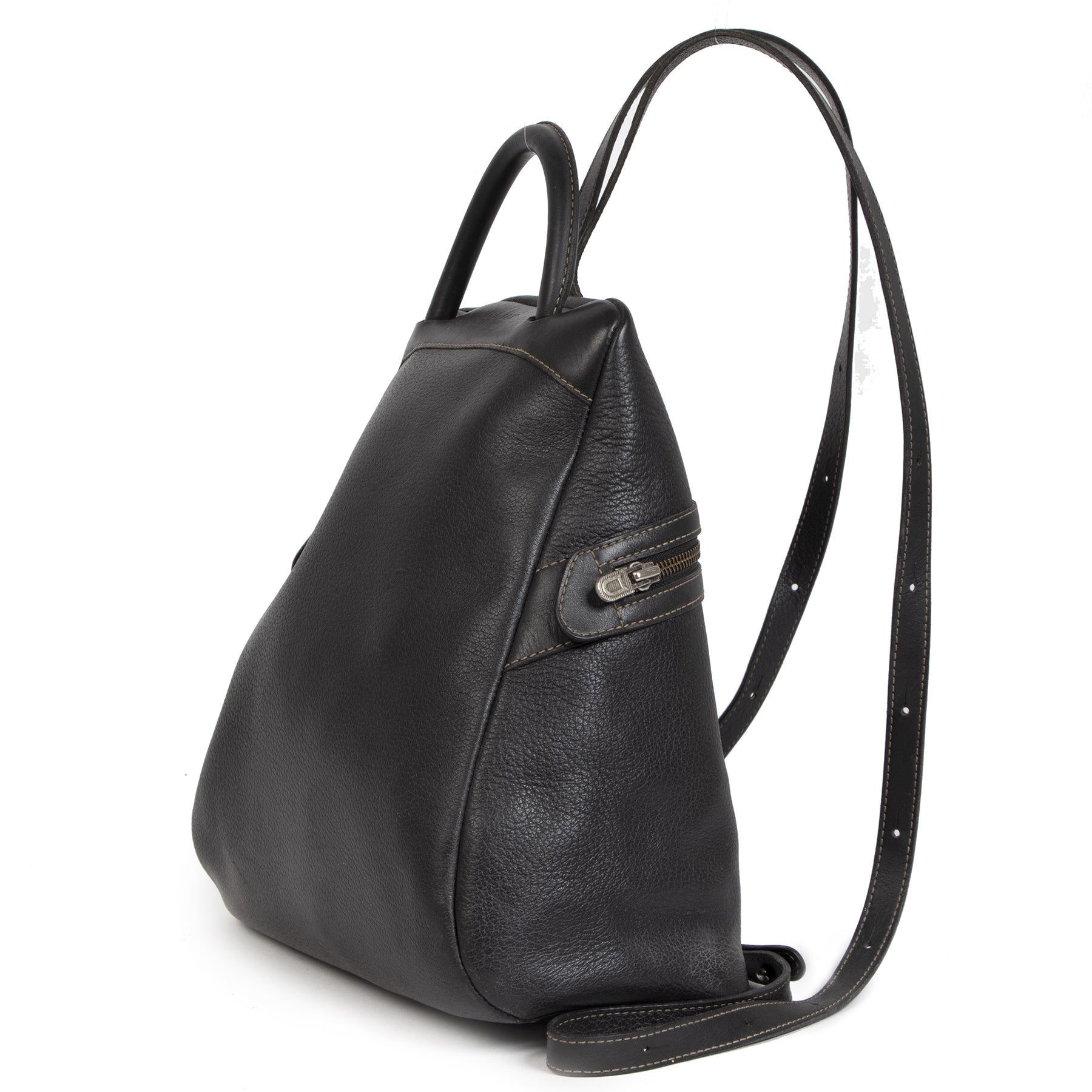 Authentieke Tweedehands Deux de Delvaux Black Leather Backpack juiste prijs veilig online shoppen luxe merken webshop winkelen Antwerpen België mode fashion