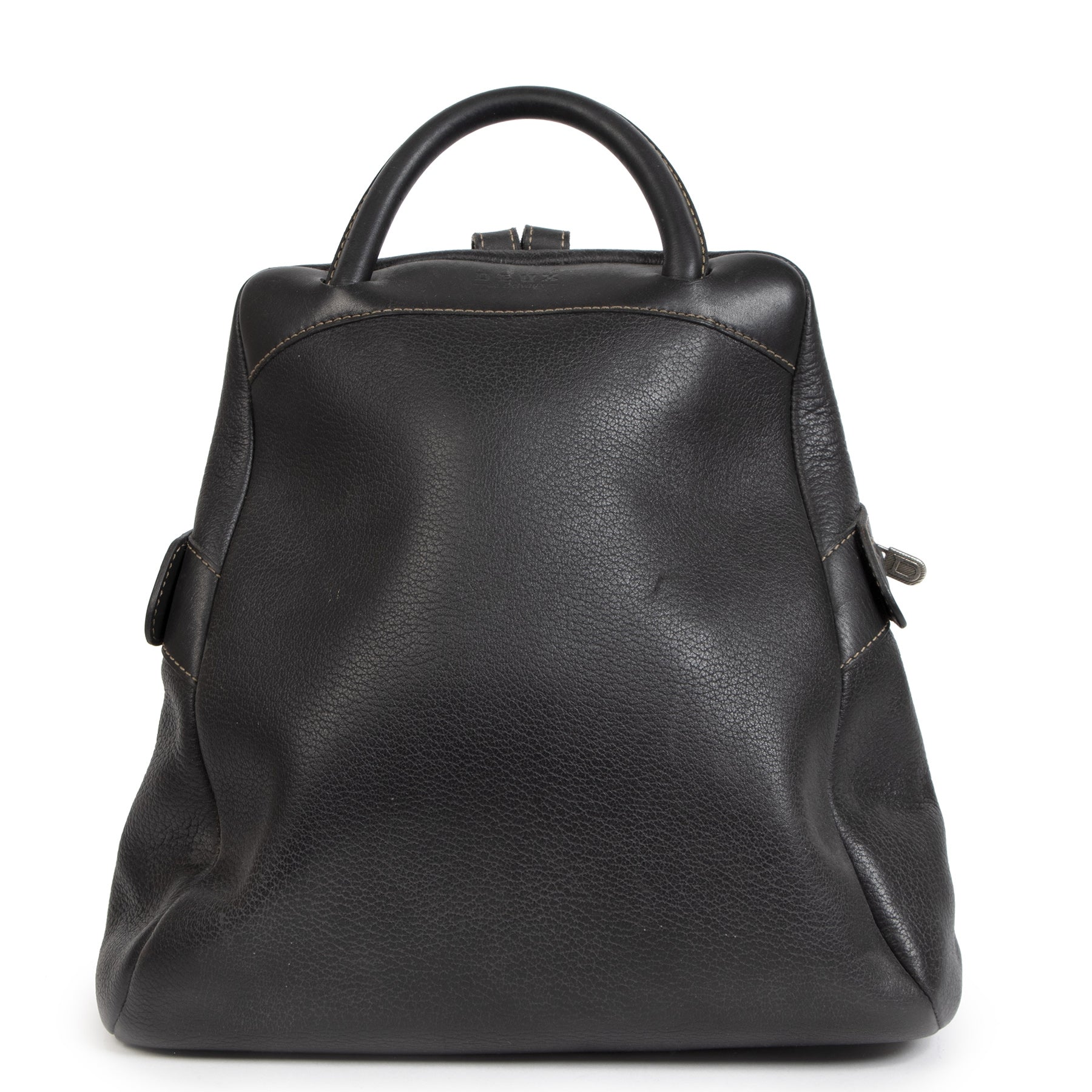 Authentieke Tweedehands Deux de Delvaux Black Leather Backpack juiste prijs veilig online shoppen luxe merken webshop winkelen Antwerpen België mode fashion