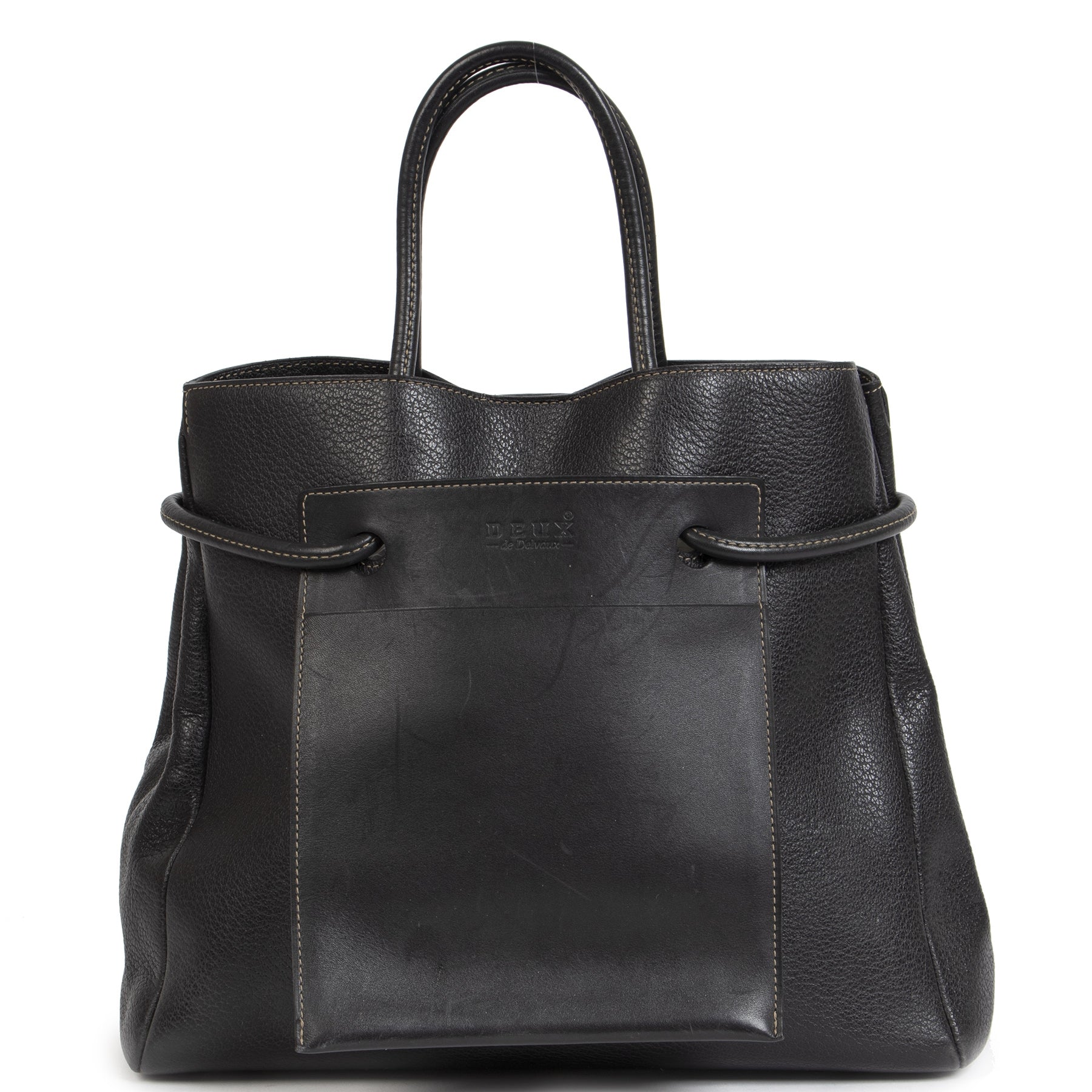 Authentieke Tweedehands Delvaux Deux de Delvaux Black Leather Top Handle juiste prijs veilig online shoppen luxe merken webshop winkelen Antwerpen België mode fashion
