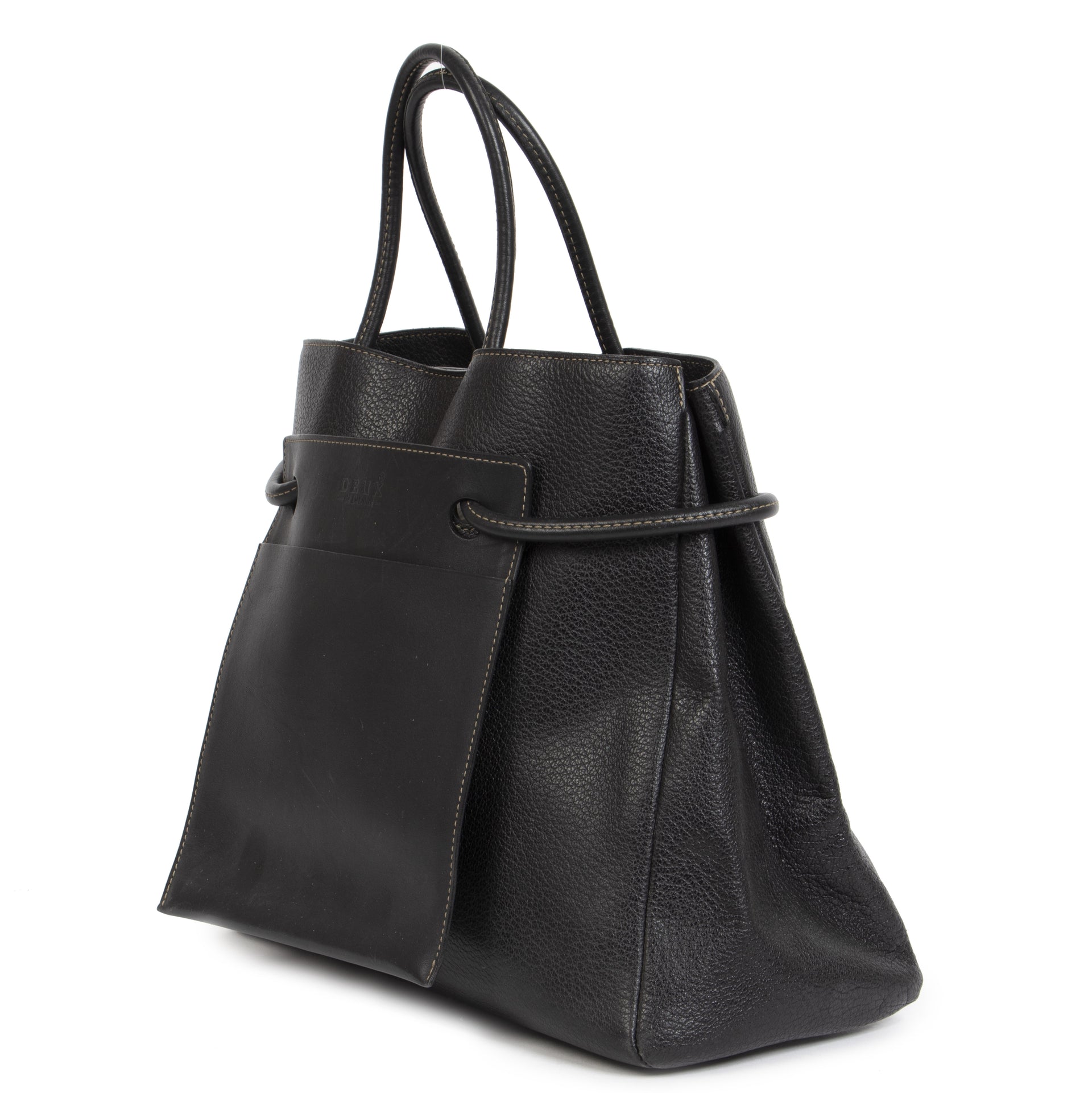 Authentieke Tweedehands Delvaux Deux de Delvaux Black Leather Top Handle juiste prijs veilig online shoppen luxe merken webshop winkelen Antwerpen België mode fashion