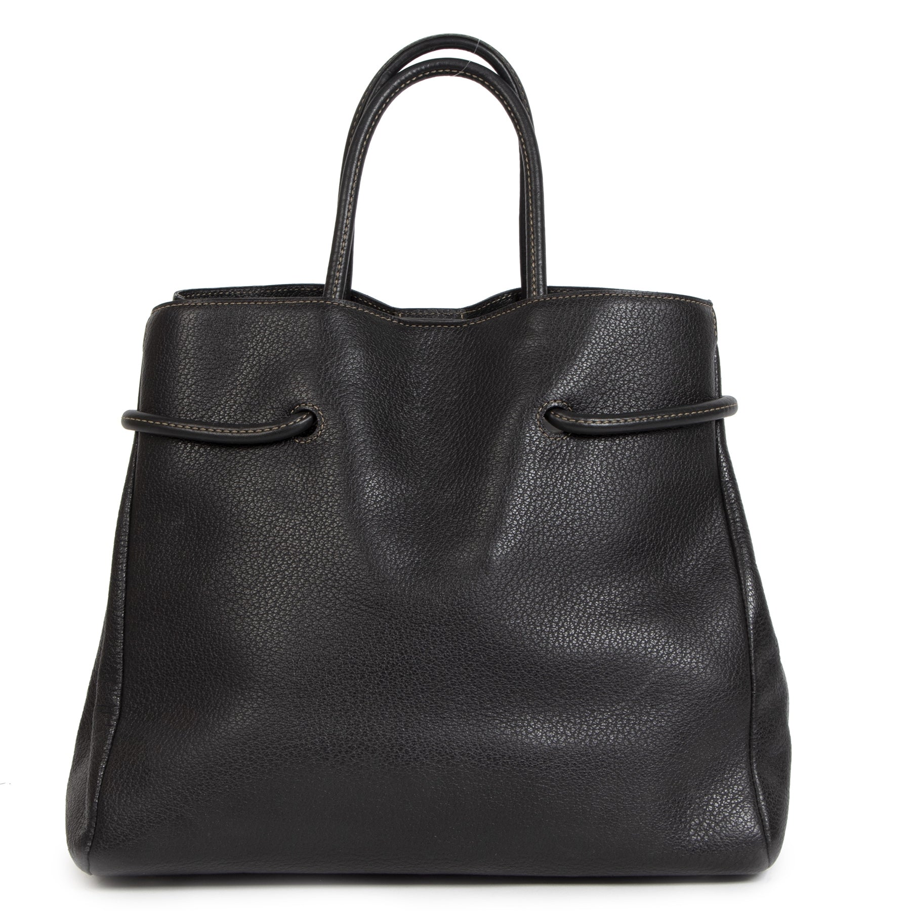 Authentieke Tweedehands Delvaux Deux de Delvaux Black Leather Top Handle juiste prijs veilig online shoppen luxe merken webshop winkelen Antwerpen België mode fashion