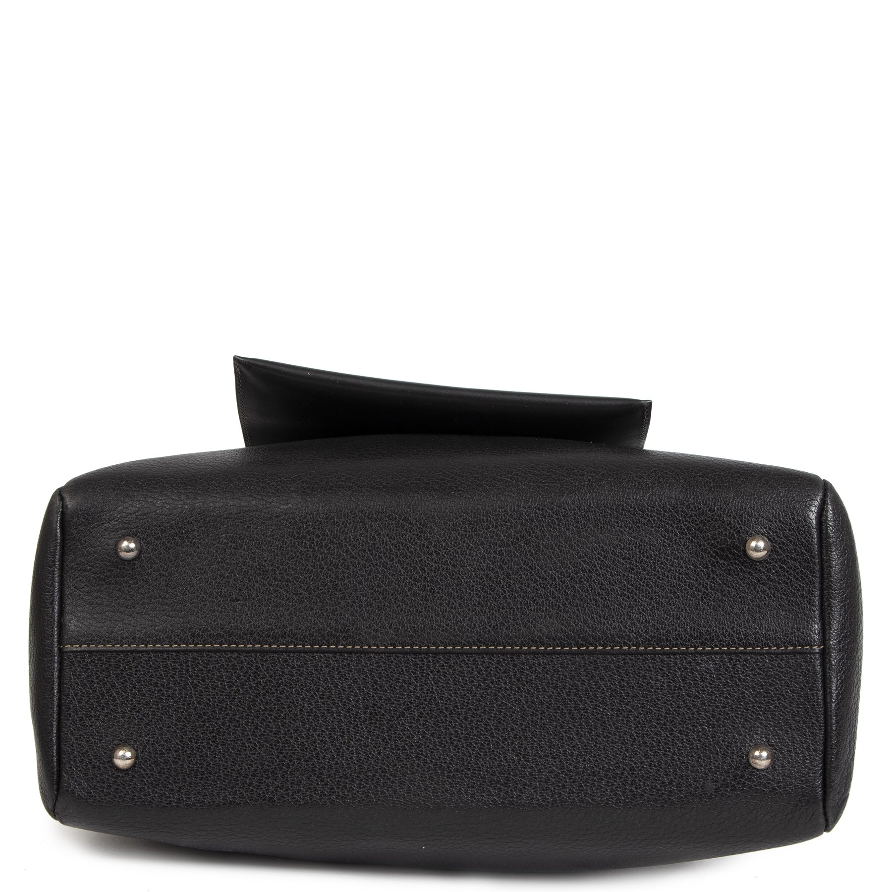 Authentieke Tweedehands Delvaux Deux de Delvaux Black Leather Top Handle juiste prijs veilig online shoppen luxe merken webshop winkelen Antwerpen België mode fashion