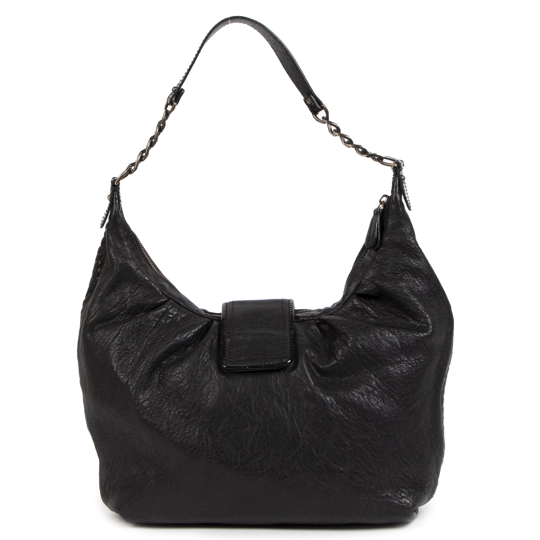 Authentieke Tweedehands Fendi Black Leather B Buckle Shoulder Bag juiste prijs veilig online shoppen luxe merken webshop winkelen Antwerpen België mode fashion