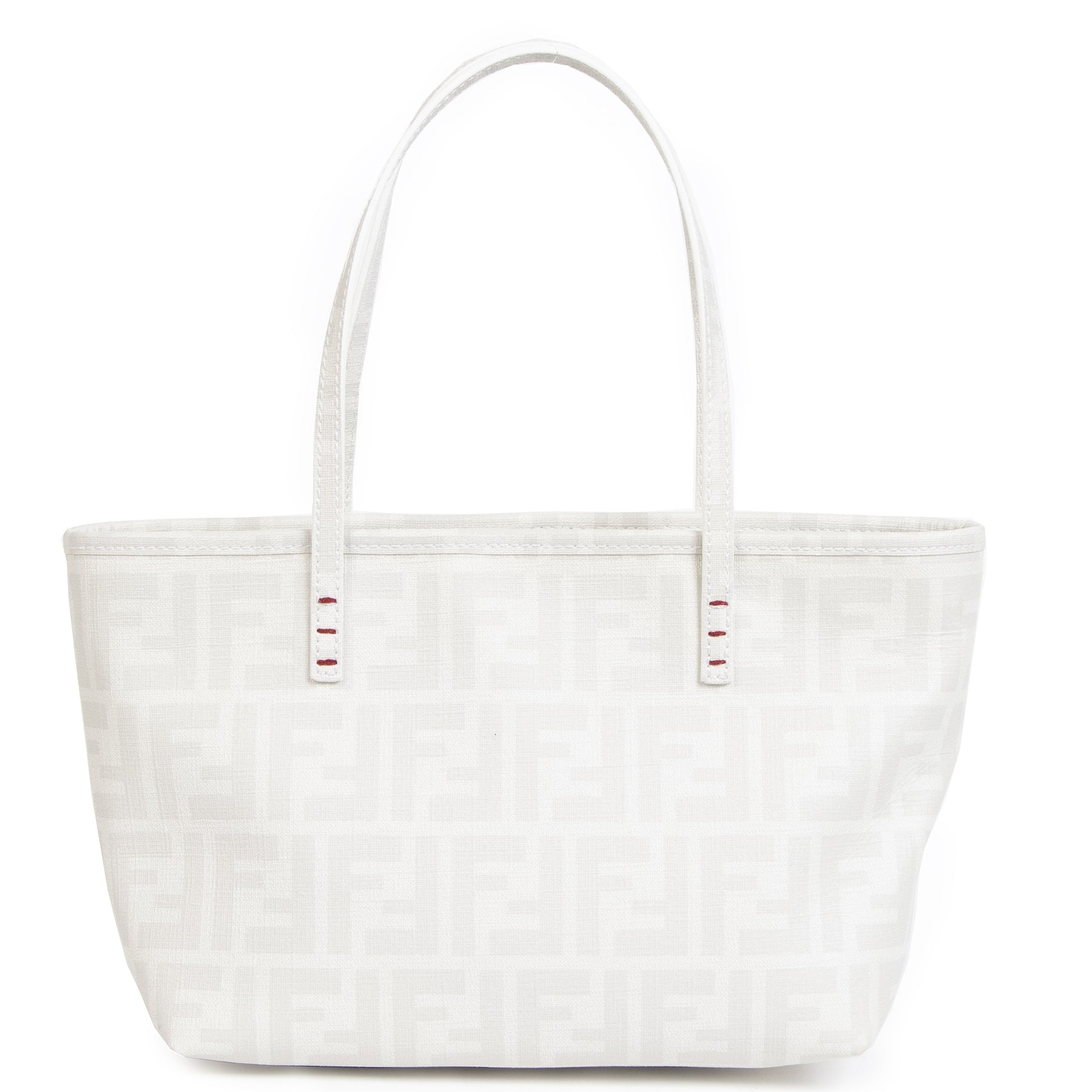 Authentieke Tweedehands Fendi White Zucca Spalmati Embroidered Small Tote Bag juiste prijs veilig online shoppen luxe merken webshop winkelen Antewerpen België mode fashion