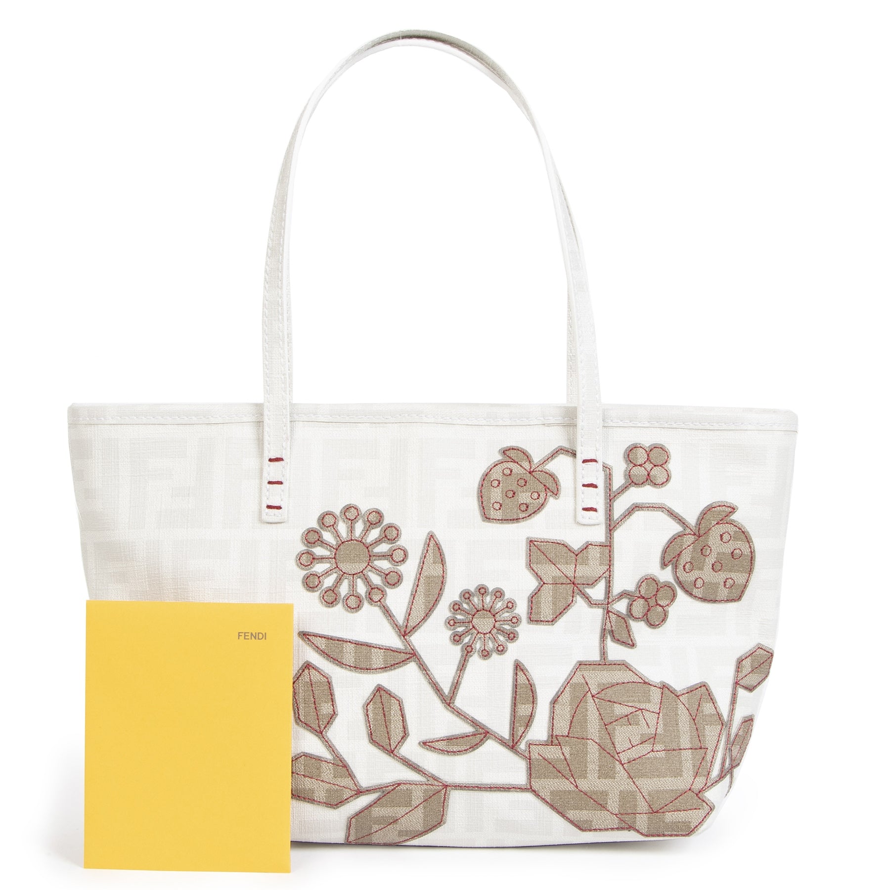Authentieke Tweedehands Fendi White Zucca Spalmati Embroidered Small Tote Bag juiste prijs veilig online shoppen luxe merken webshop winkelen Antewerpen België mode fashion