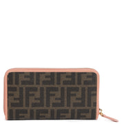 Fendi Brown/Pink Zippy Zucca Wallet for the best price at Labellov secondhand luxury in Antwerp