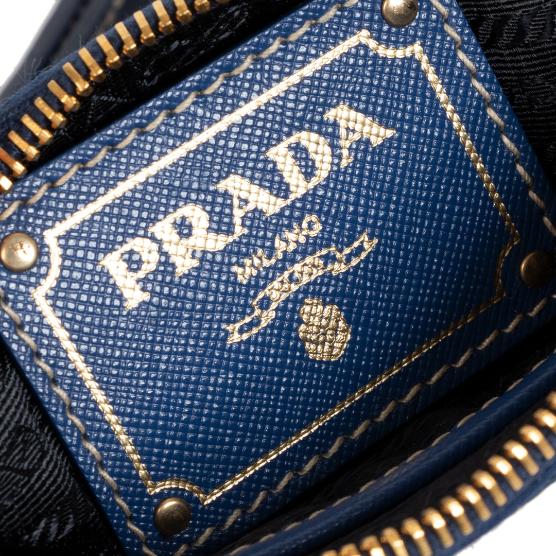 Prada Blue Tessuto Oro Chain Strap Bag te koop bij Labellov
