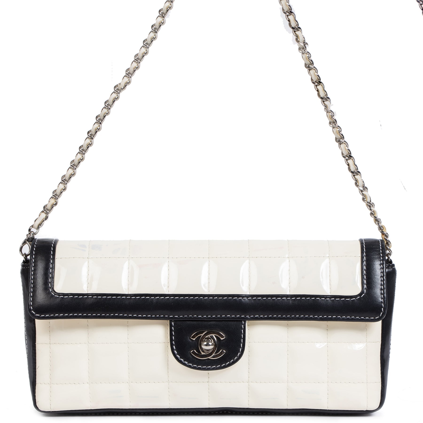 Chanel East West Chocolate Bar White Patent Leather Bag for the best price at Labellov