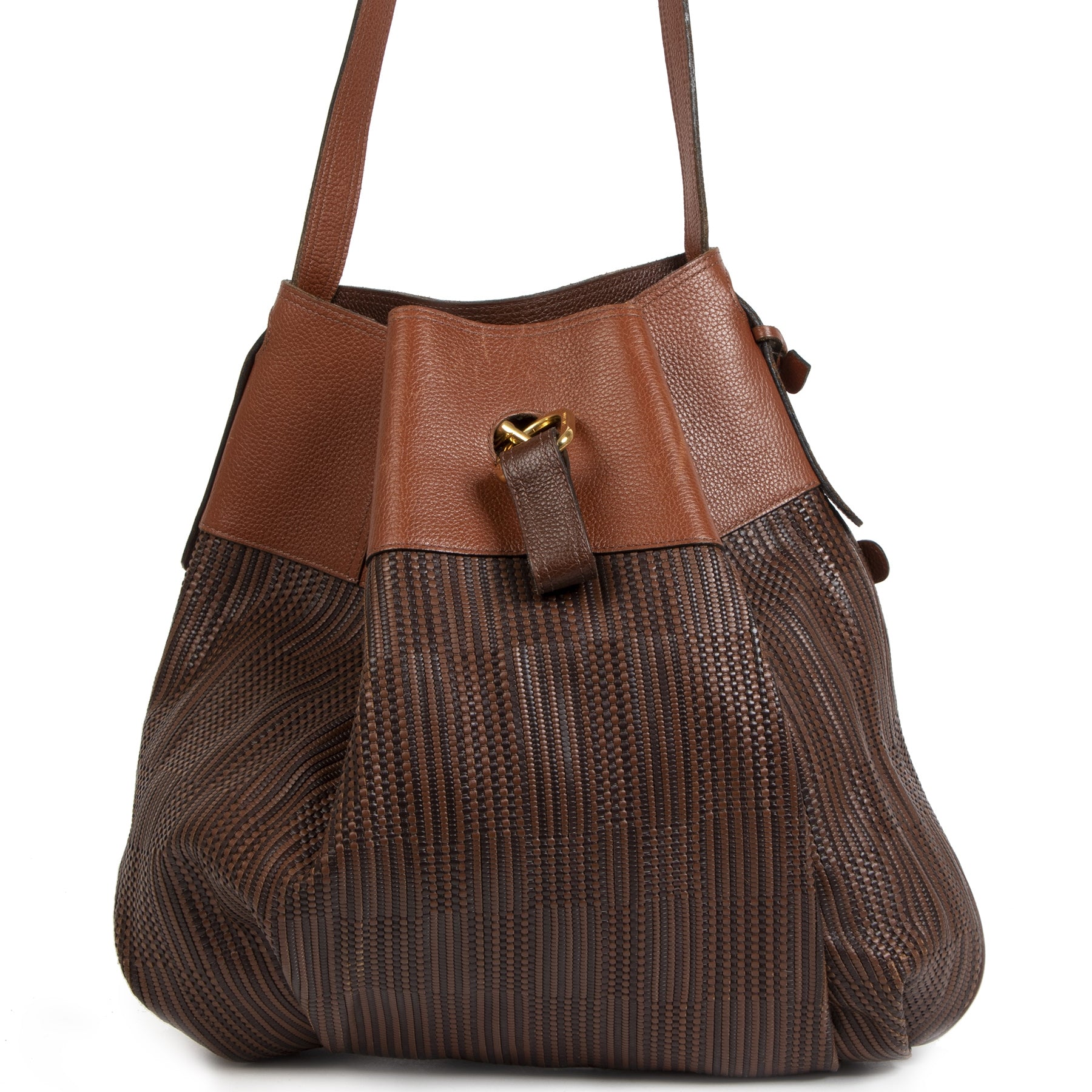 Authentieke Tweedehands Delvaux Cognac Toile De Cuir Faust Bag juiste prijs veilig online shoppen luxe merken webshop winkelen Antwerpen België mode fashion
