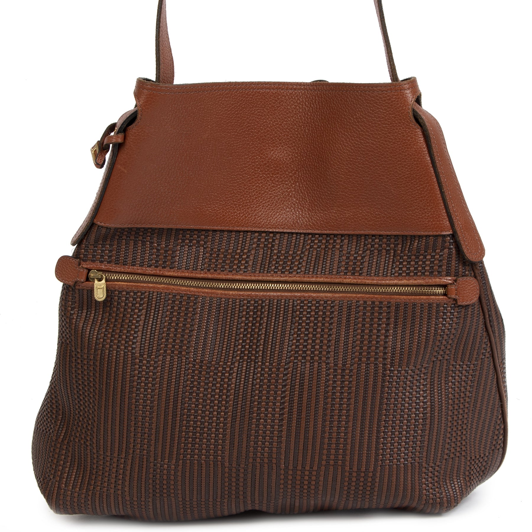 Authentieke Tweedehands Delvaux Cognac Toile De Cuir Faust Bag juiste prijs veilig online shoppen luxe merken webshop winkelen Antwerpen België mode fashion