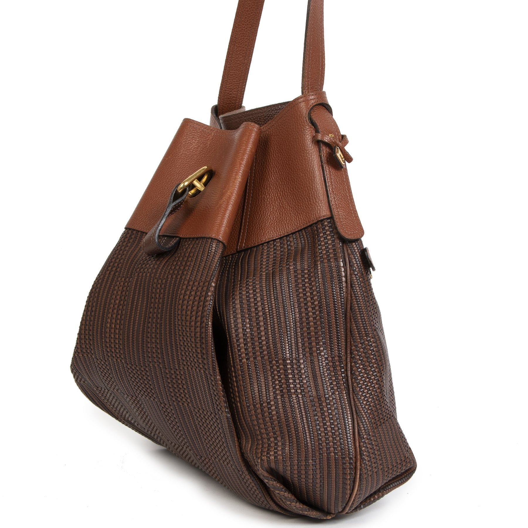 Authentieke Tweedehands Delvaux Cognac Toile De Cuir Faust Bag juiste prijs veilig online shoppen luxe merken webshop winkelen Antwerpen België mode fashion