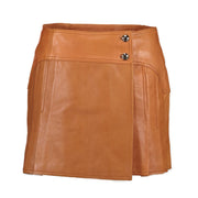 Gucci Cognac Pleated Leather Wrap Skirt - size 40