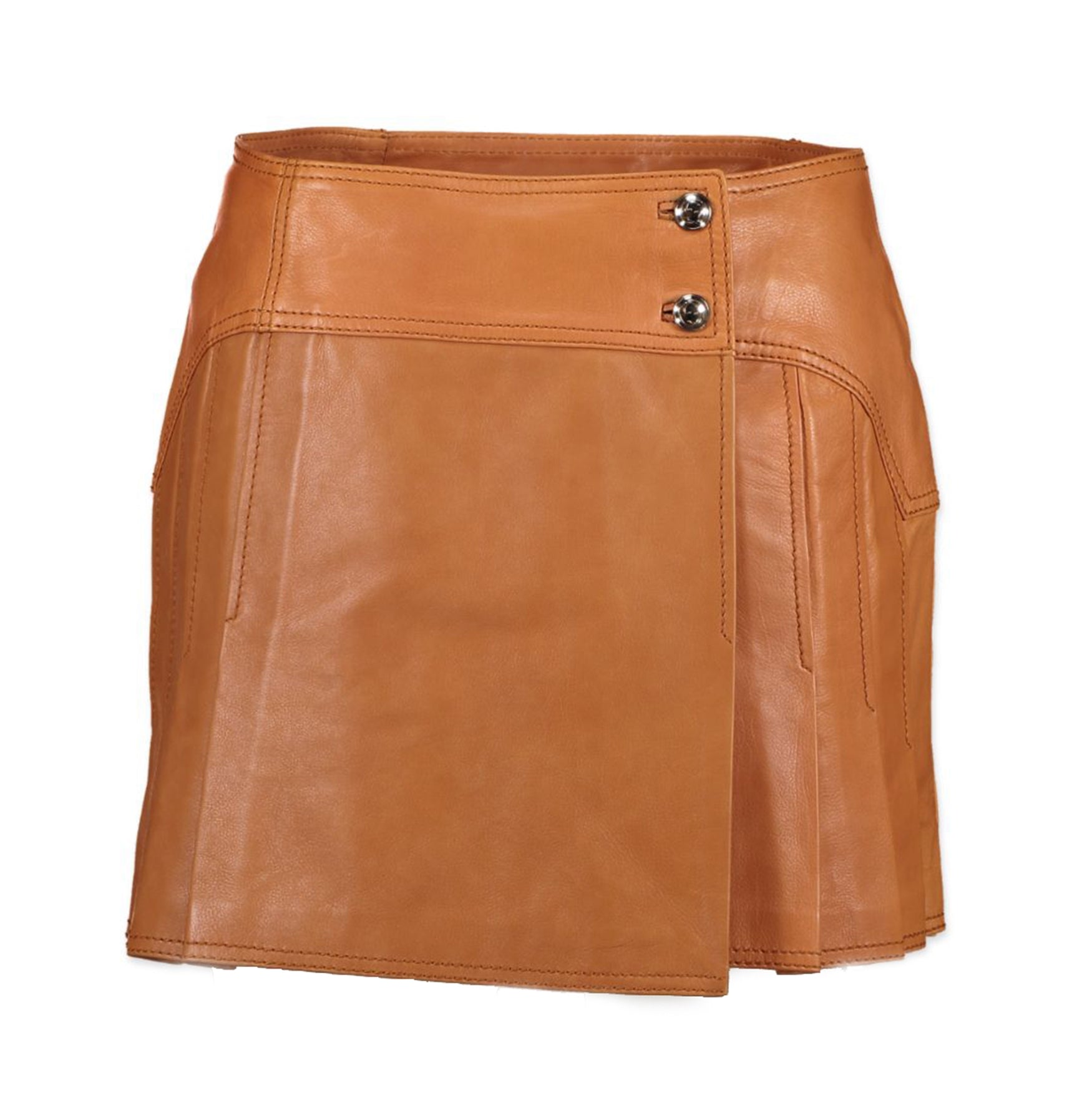 Gucci Cognac Pleated Leather Wrap Skirt - size 40