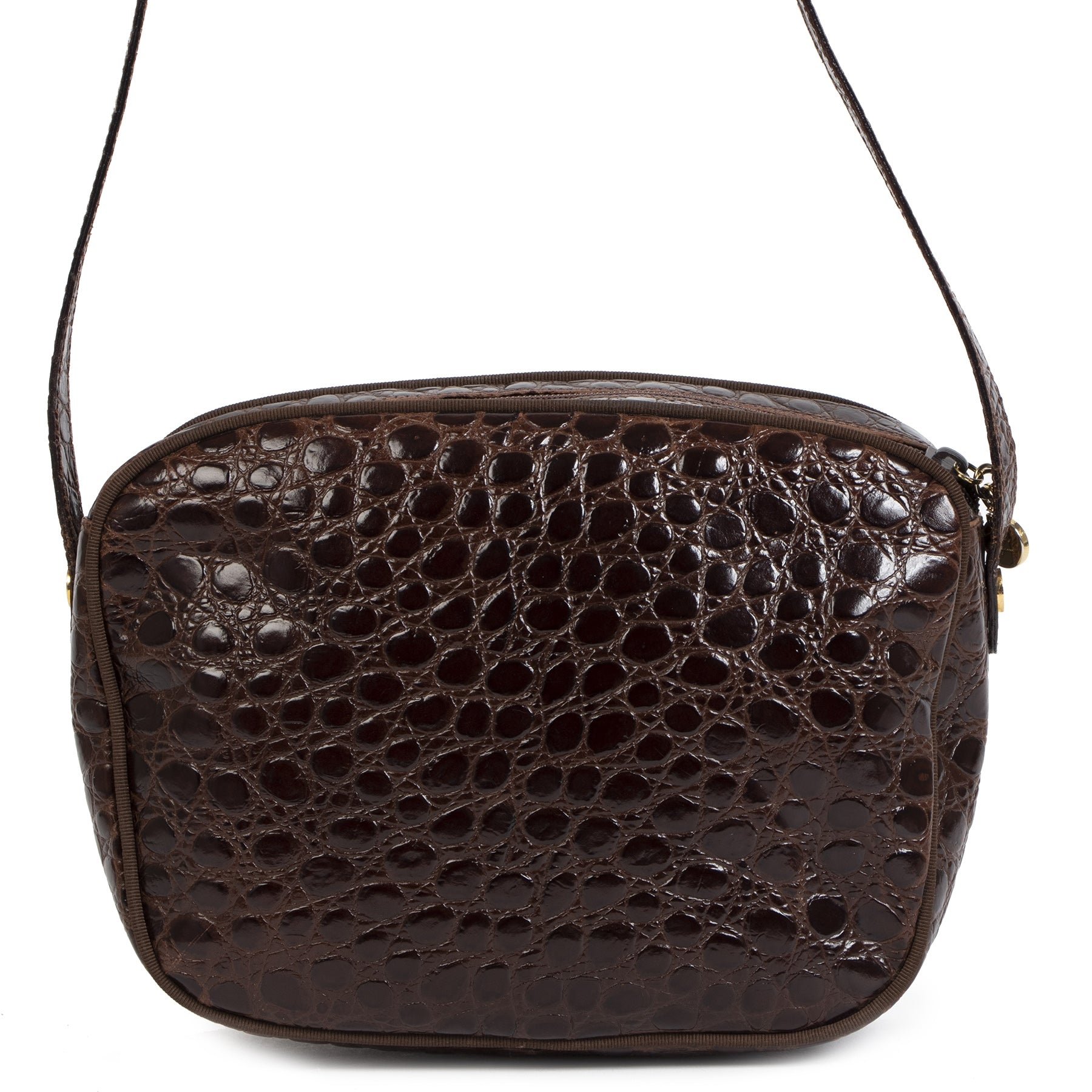 Authentieke Tweedehands Salvatore Ferragamo Dark Brown Crocodile Embossed Crossbody Bag juiste prijs veilig online shoppen luxe merken webshop winkelen Antwerpen België mode fashion