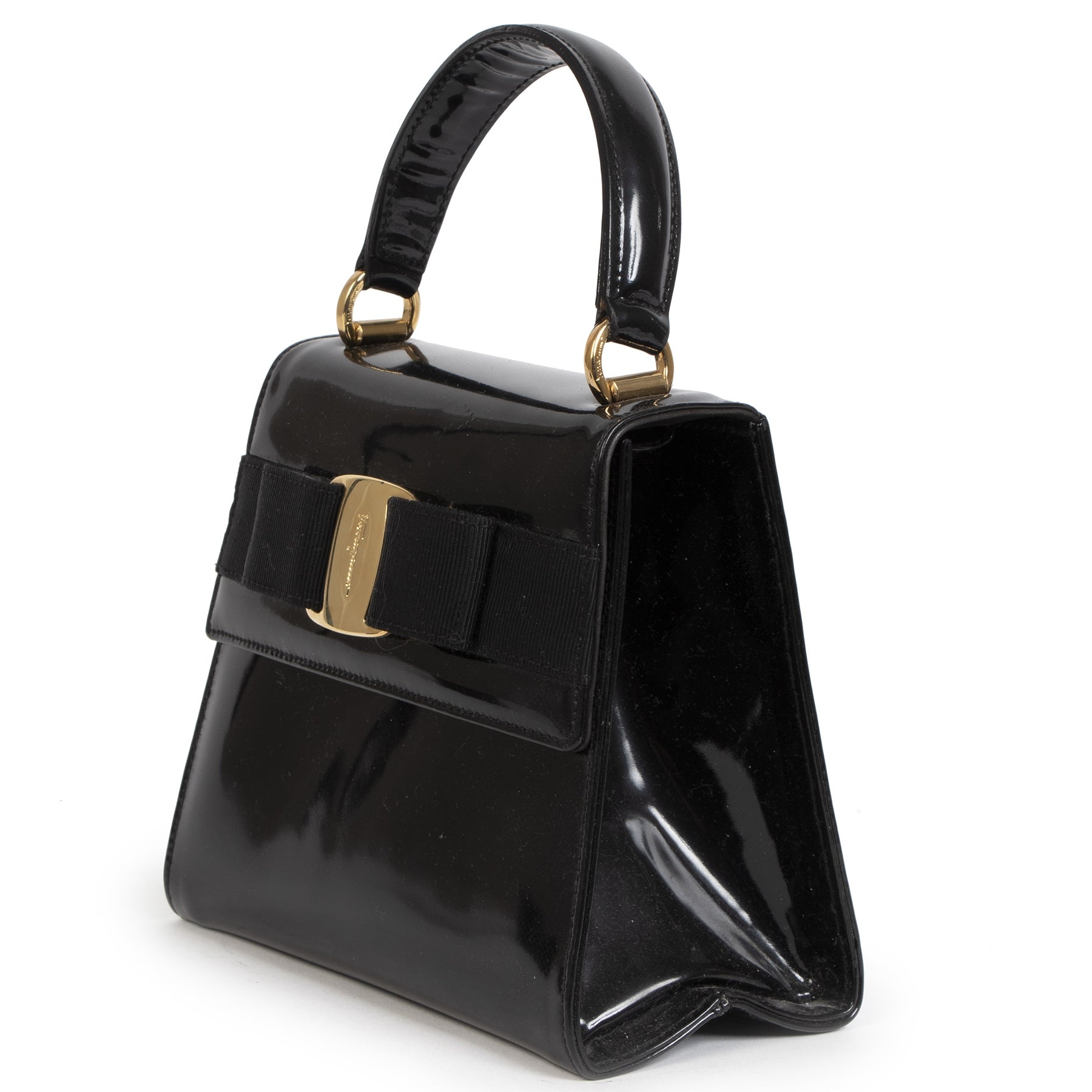 Authentieke Tweedehands Salvatore Ferragamo Vara Bow Patent Leather Bag juiste prijs veilig online shoppen luxe merken webshop winkelen Antwerpen België mode fashion