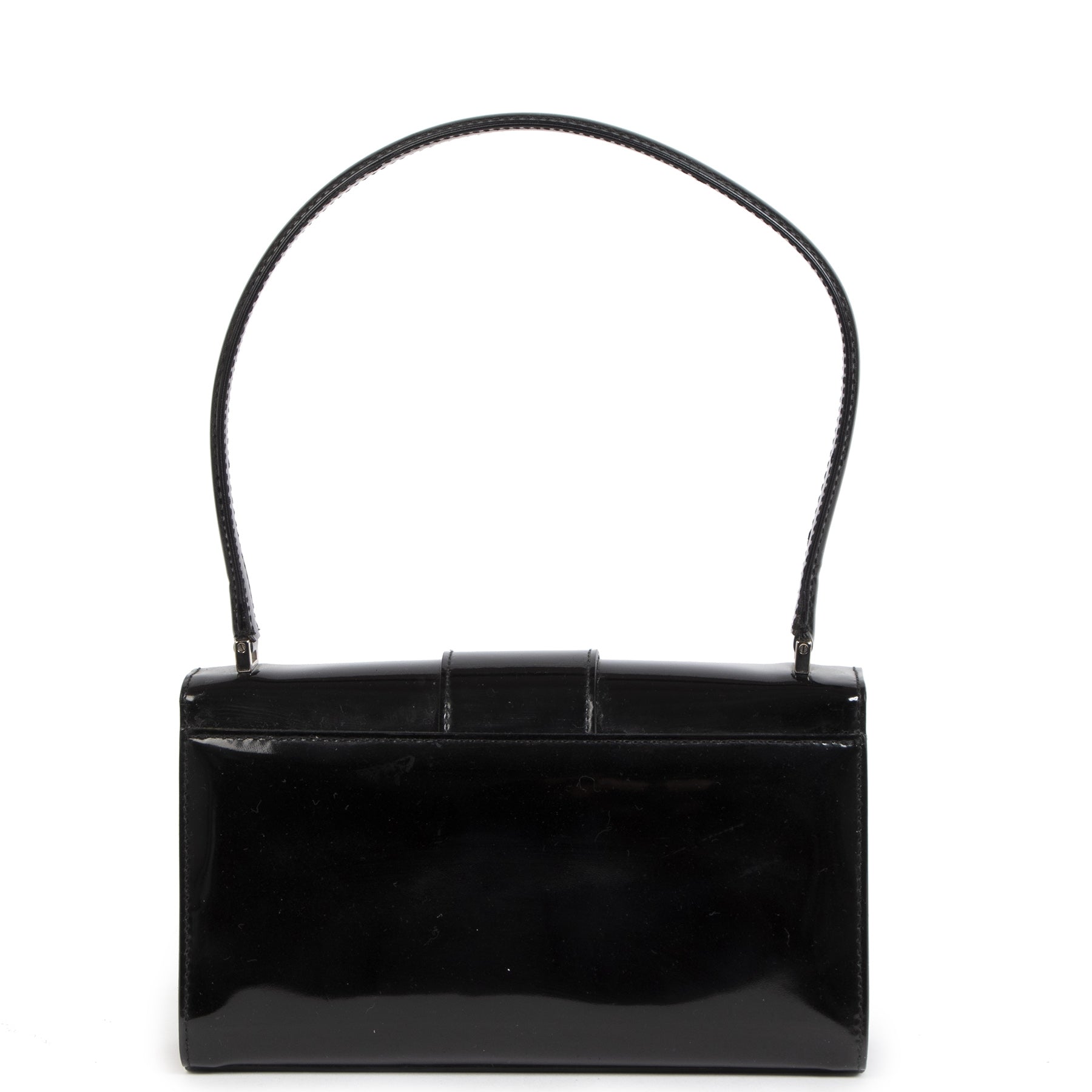 Authentieke Tweedehands Salvatore Ferragamo Black Patent Leather Bag juiste prijs veilig online shoppen luxe merken webshop winkelen Antwerpen België mode fashion