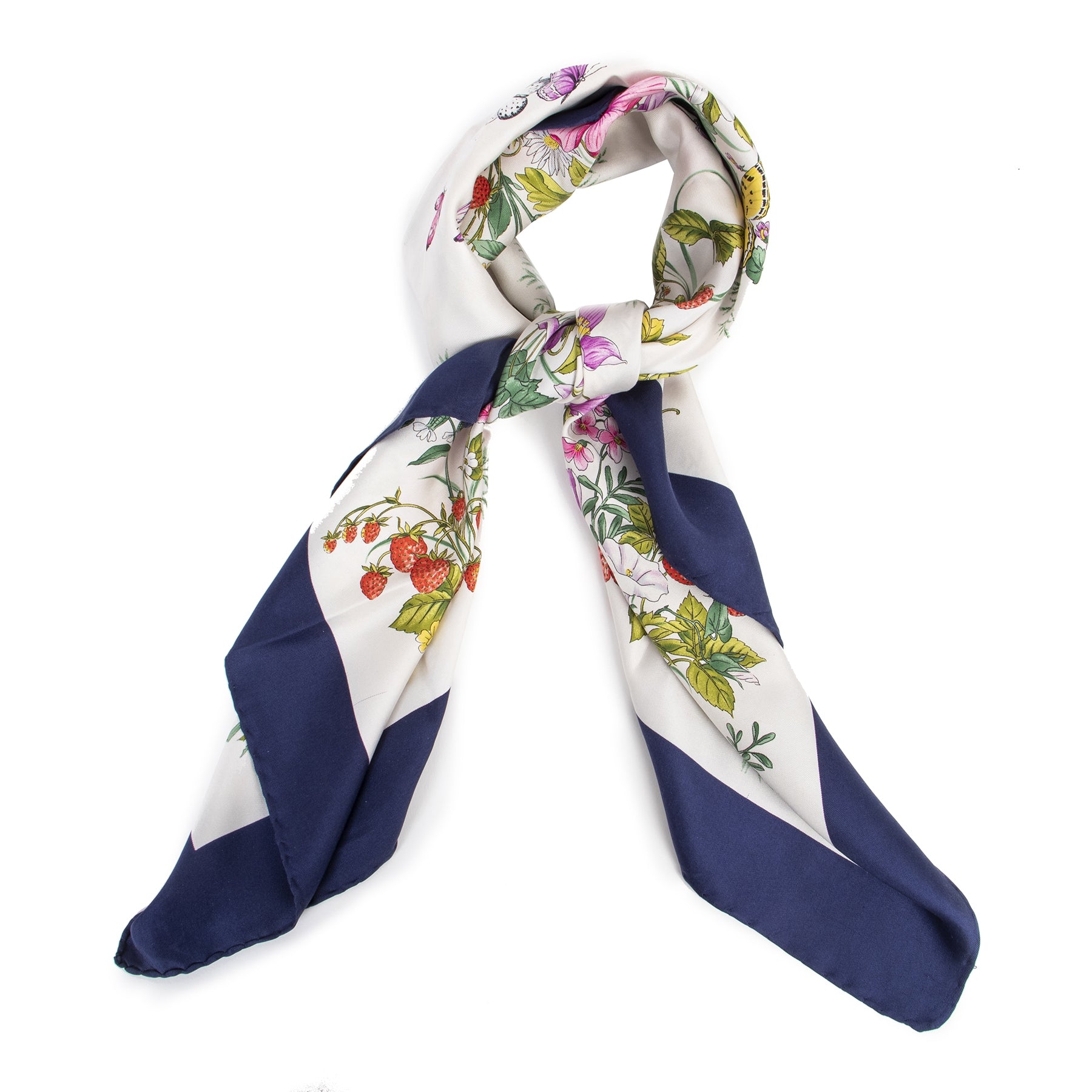 Authentieke Tweedehands Gucci Floral Print Silk Scarf juiste prijs veilig online shoppen luxe merken webshop winkelen Antwerpen België mode fashion