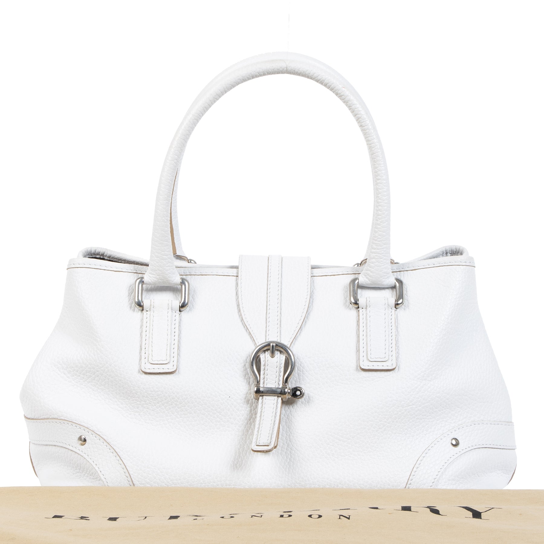 Authentic secondhand Burberry White Leather Top Handle Bag designer bags designer brands fashion luxury vintage webshop safe secure online shopping worldwide shipping delivery