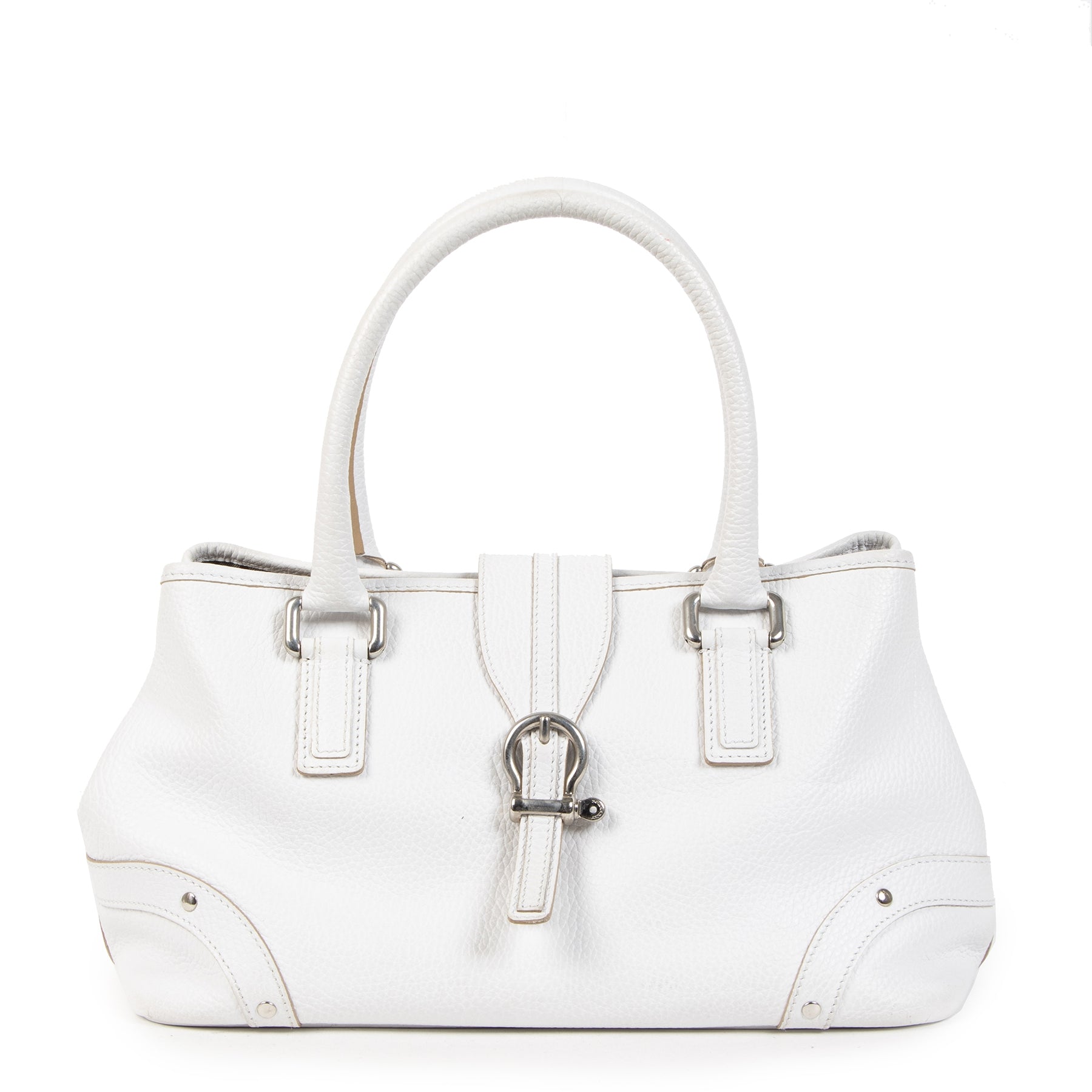 Authentieke Tweedehands Burberry White Leather Top Handle Bag juiste prijs veilig online shoppen luxe merken webshop winkelen Antwerpen België mode fashion