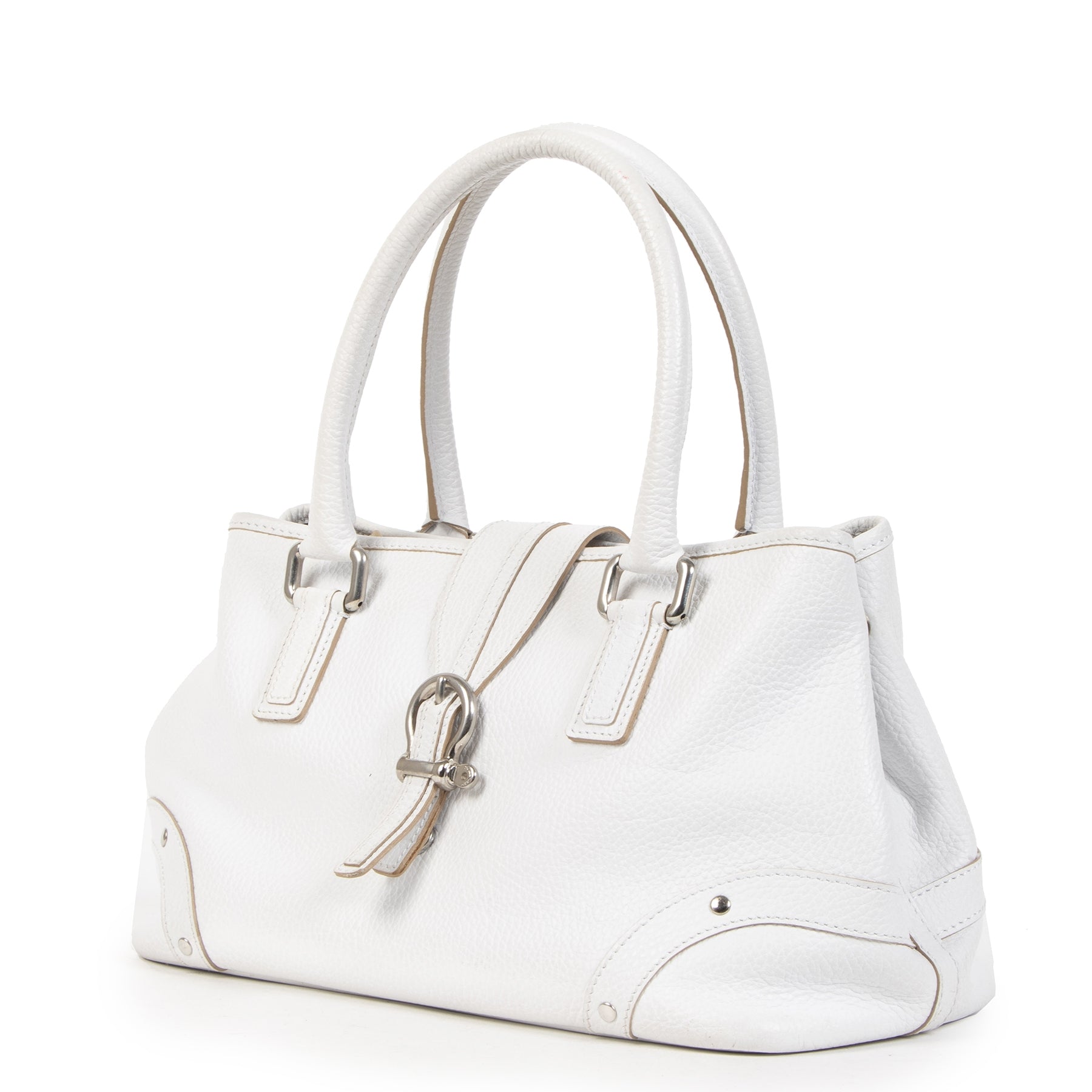 Authentic secondhand Burberry White Leather Top Handle Bag designer bags designer brands fashion luxury vintage webshop safe secure online shopping worldwide shipping delivery