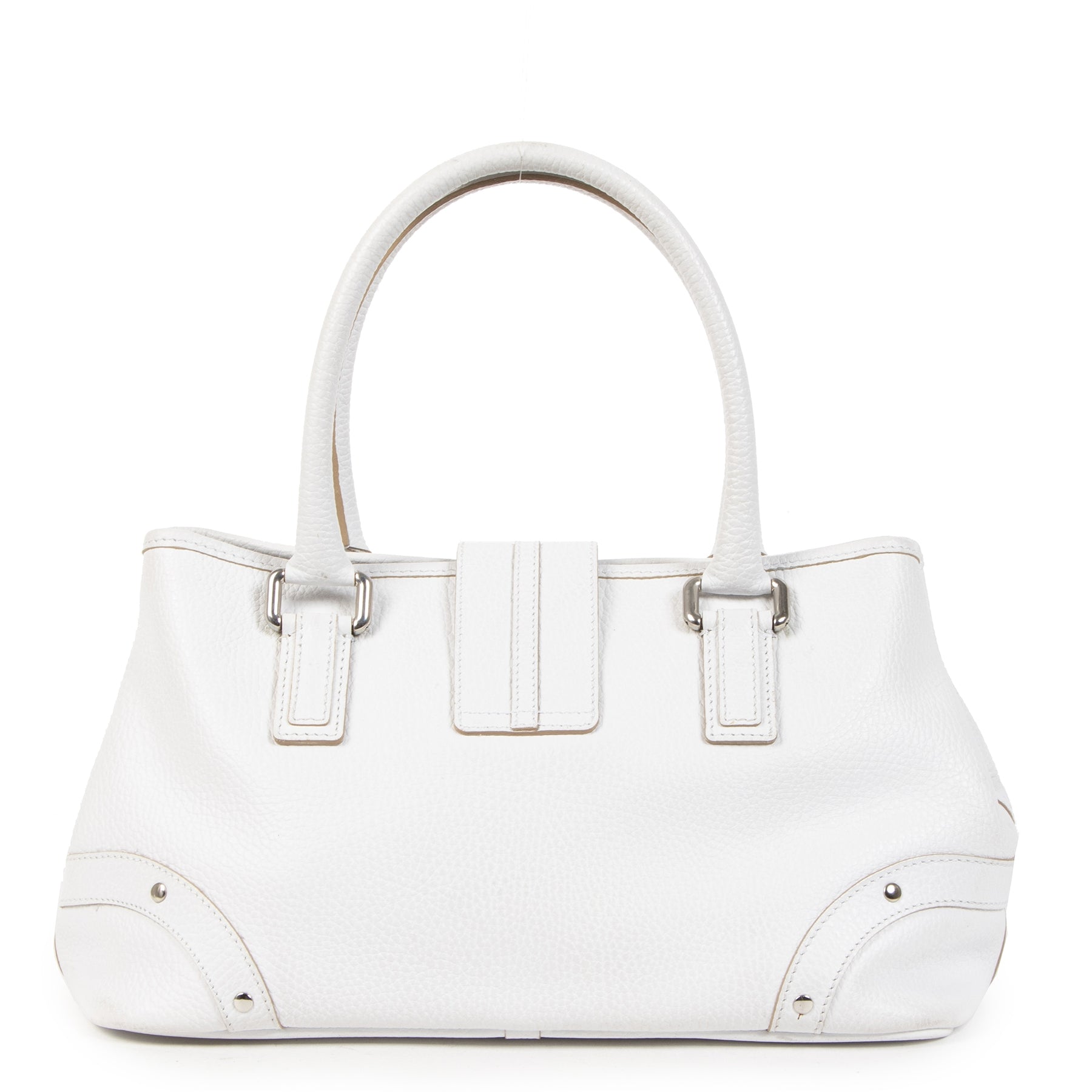 Authentieke Tweedehands Burberry White Leather Top Handle Bag juiste prijs veilig online shoppen luxe merken webshop winkelen Antwerpen België mode fashion