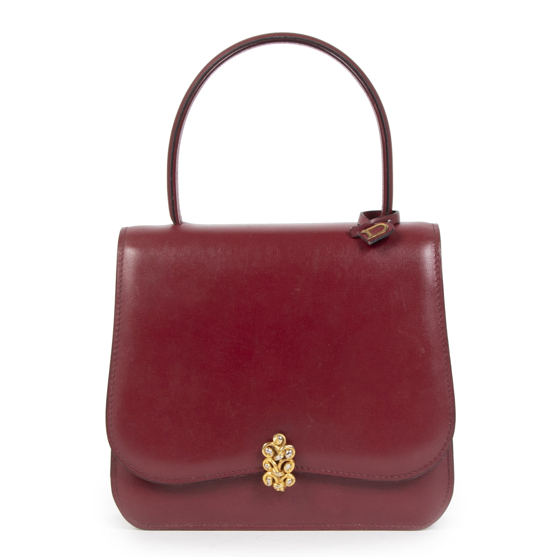 Authentieke Tweedehands Delvaux Vintage Burgundy Top Handle Bag juiste prijs veilig online shoppen luxe merken webshop winkelen Antwerpen België mode fashion