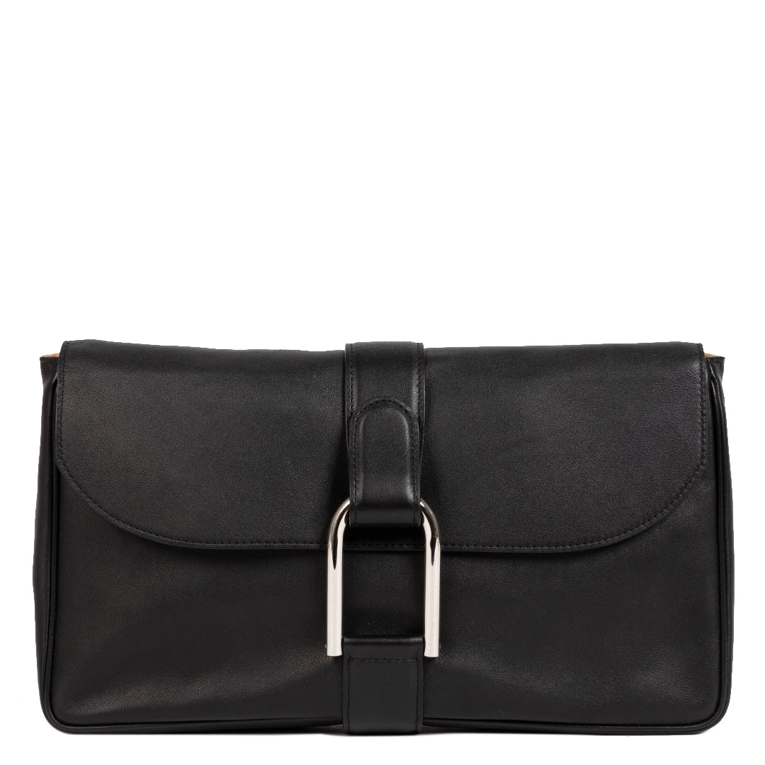 Authentieke Tweedehands Delvaux Black Givry Leather Pochette Clutch juiste prijs veilig online shoppen luxe merken webshop winkelen Antwerpen België mode fashion