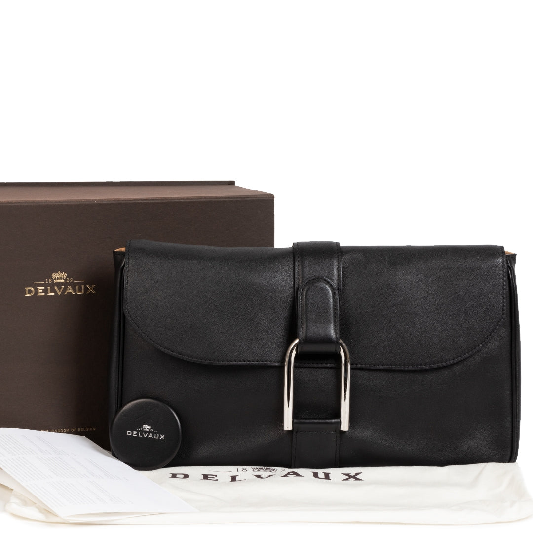 Authentic secondhand Delvaux Black Givry Leather Pochette Clutch safe and secure online shopping vintage webshop designer bags luxury worldwide shipping