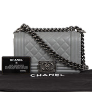 Chanel Grey Quilted Leather Small Boy Flap Bag