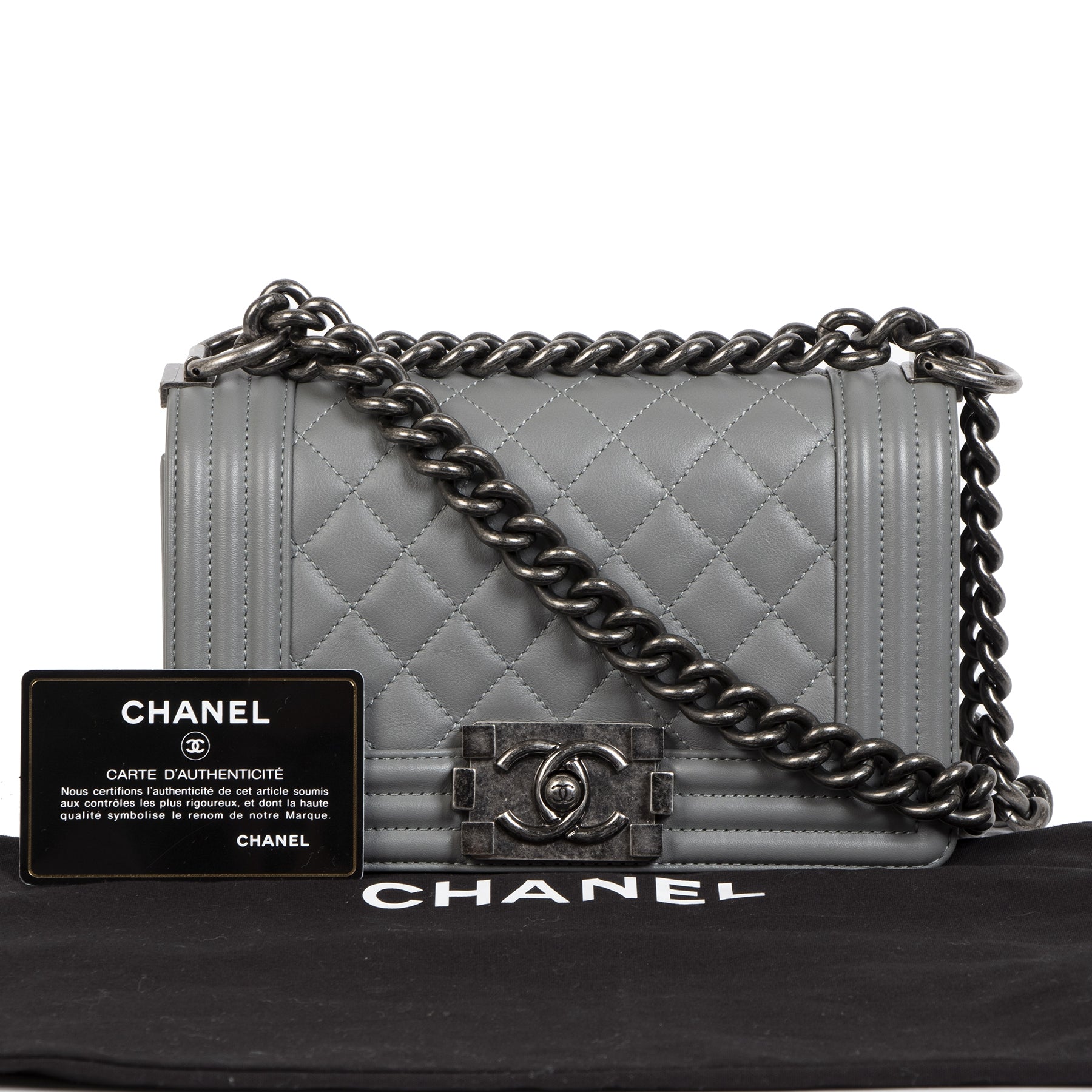 Chanel Grey Quilted Leather Small Boy Flap Bag