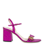 Authentic secondhand Gucci Purple Metallic Mid Heel leather Sandal buy online at the right price webshop designer luxury bags accessories shoes heels