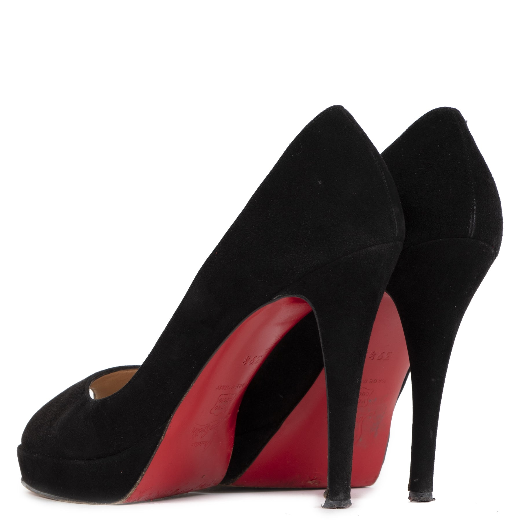 Authentic secondhand Christian Louboutin Black Suede Peep Toe Pumps - size 39 1/2 safe and secure online shopping designer bags luxury designer shoes designer high heels designer pumps designer accessories worldwide shipping fashion vintage webshop