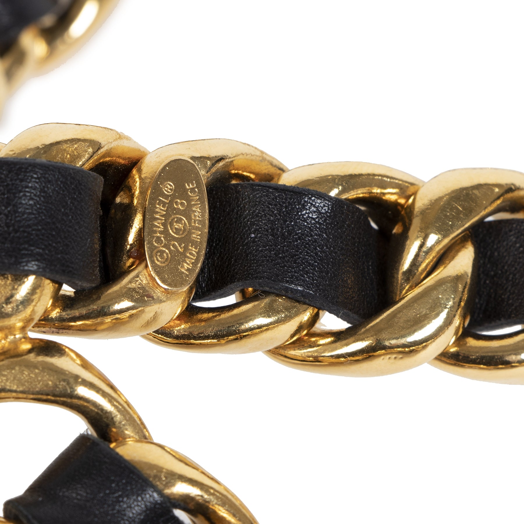 Authentic secondhand Chanel Black Leather Gold Metal Chain Oversized CC Belt - size 90 designer luxury bags accessories belts vintage webshop safe secure online shopping fashion order online worldwide shipping