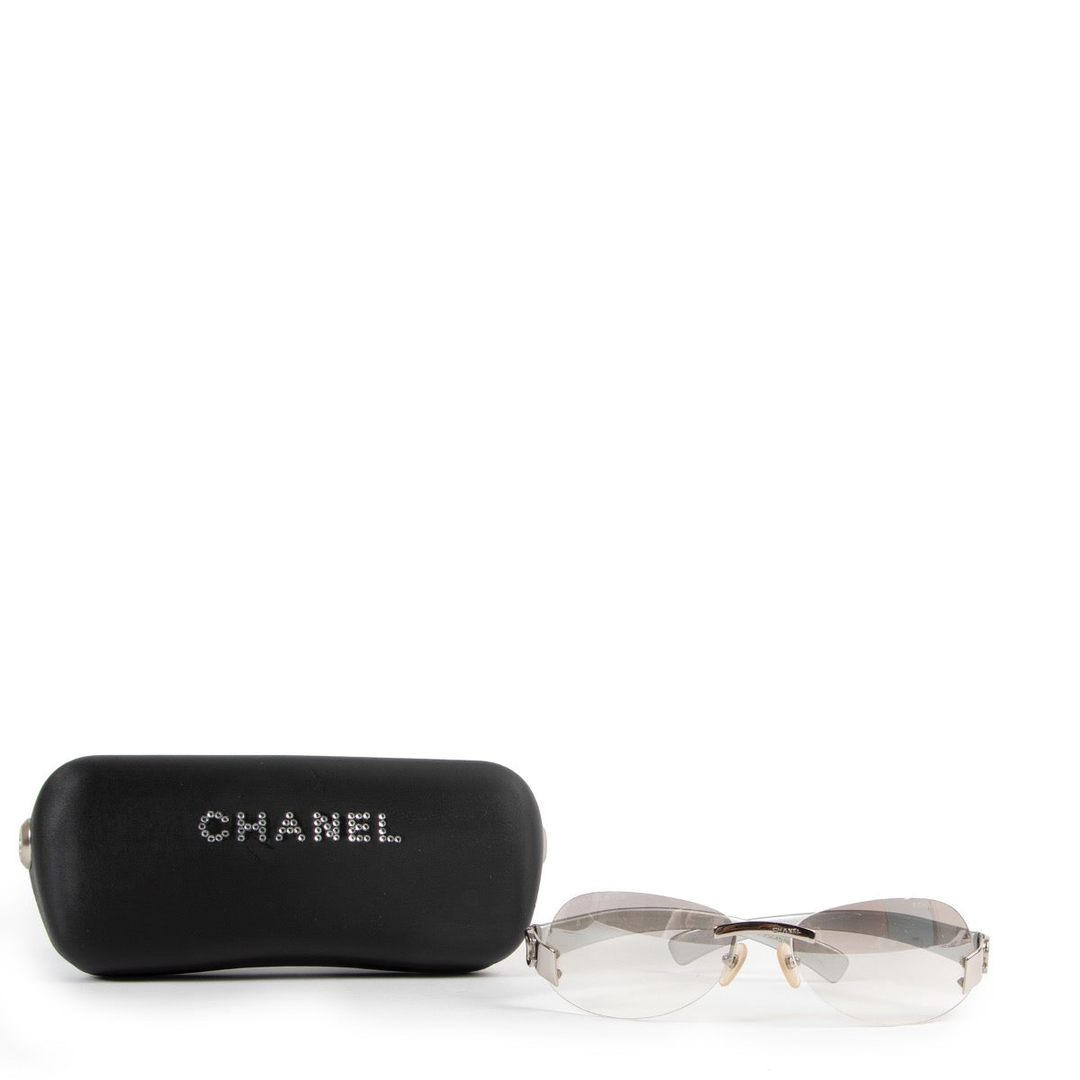 shop authentic second hand vintage Chanel y2k Silver CC Rimless Sunglasses at Labellov for best price