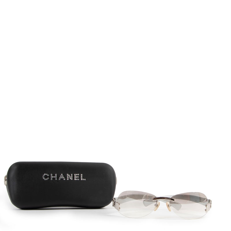shop authentic second hand vintage Chanel y2k Silver CC Rimless Sunglasses at Labellov for best price